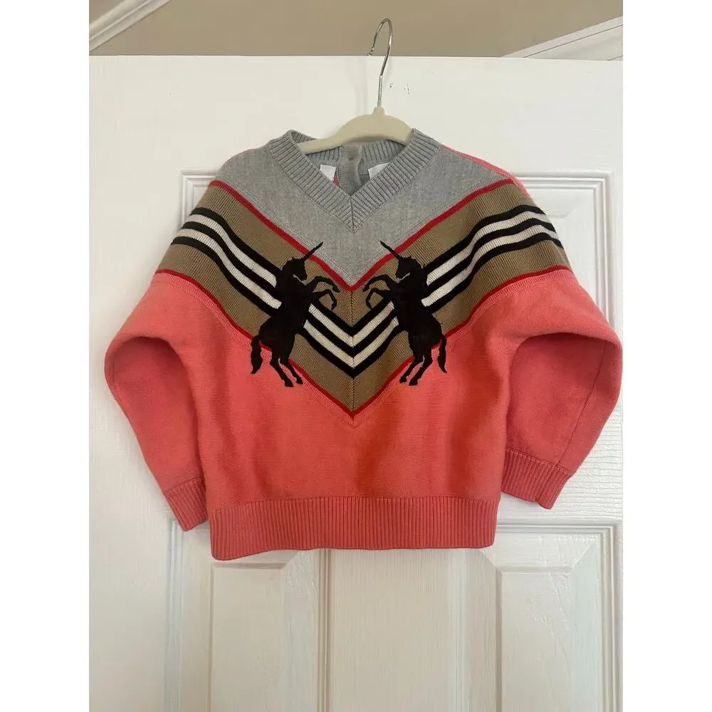 Burberry Pink Icon Wool Sweater 2T Authentic Unicorn Baby Girl Kids‎ Old Money